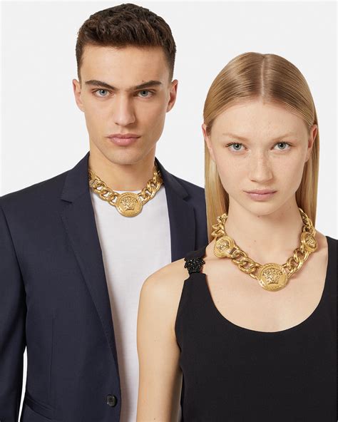 gold versace medusa necklace|Versace Medusa necklace with tag.